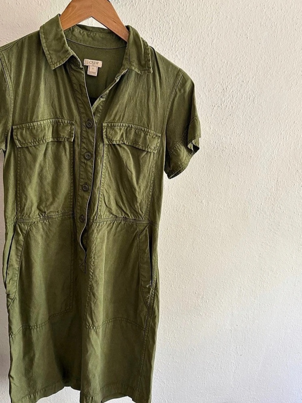 J.Crew Utility Shirt Dress Lyocell Mini Green Size 2